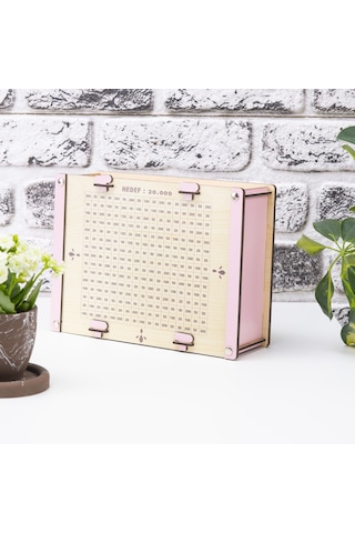 Deep Creative Parabox Hedef Kumbarası Pembe-krem Rengi Ahşap Kilitli
