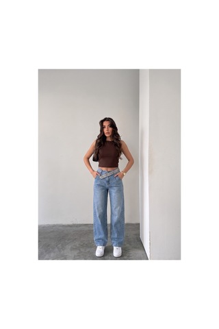 Bluemarlin Kemer Dilli Taş Detaylı Taş İşlemli Straight Jeans Taş