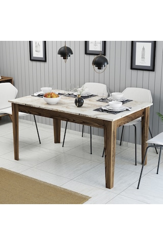 Milan Yemek Masası - Ceviz / Beyaz Mermer