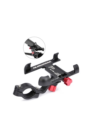 Gajeena Alüminyum Bisiklet Telefon Tutucu - 25-31.8mm Sarıçevre Uyumlu, 55-95mm Genişlik Ayarı, 360 Döner, Siyah Siyah