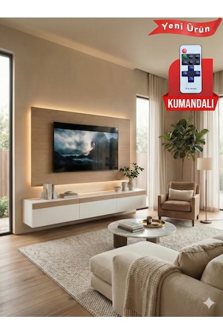 Purelıne Ledli Duvar Tv Ünitesi 180 Cm Beyaz-meşe 160 Cm