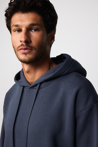 Tudors Oversize Pamuk Kapüşonlu Basıc Gri Unisex Sweatshirt-29005-gri Gri