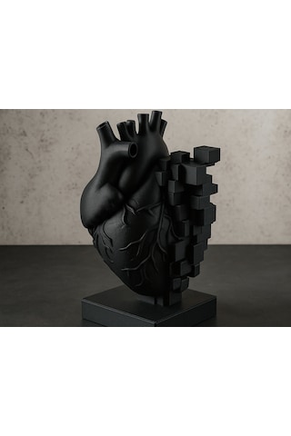 Piksel Kalp Heykeli Mat Siyah Anatomik Sanat Dekoratif Biblo