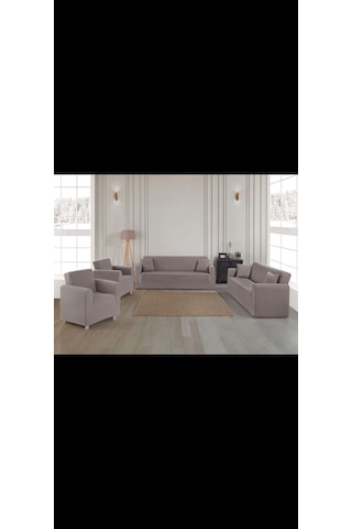 Gri 3+3+1+1 Streç Lastikli Esnek Pamuklu Jakarlı Koltuk Örtüsü