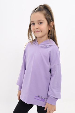 Toontoy Kız Çocuk Relax Fit Kapüşonlu Düşük Omuz Baskılı Sweatshirt - 2 İplik Lila