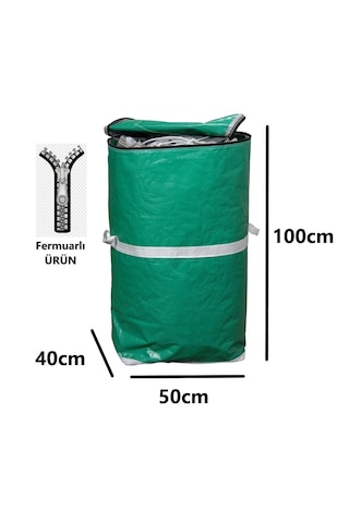 Ev-ış Branda Taşıma Çuvalı 50x40+100cm Fermuarlı Ve Cepli 170gr.tekstıl Çuvalı- Yeşil