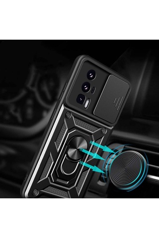 Xiaomi Poco F5 Pro Kılıf Manyetik Standlı Kamera Korumalı Yüzüklü Zırh Tank Kılıf Koruyucu Kapak