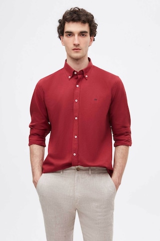 D'S Damat Ds Damat Slim Fit Bordo Oxford Düğmeli Yaka Kolay Ütülenebilir Nakış Detaylı Pamuklu Gömlek 4HC02ORT03265 Bordo