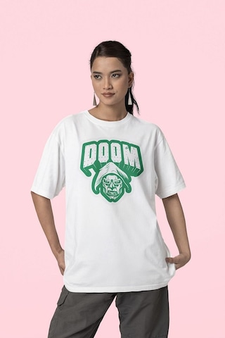 Doctor Doom Baskılı Unisex Oversize Marvel Tişört Beyaz