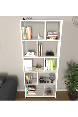 Cordoba 5 Raflı 10 Bölmeli Kitaplık Dekoratif Modern Kitaplık, Beyaz