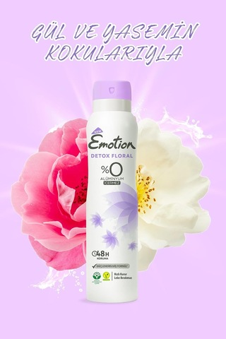 Detox Floral Kadın Alüminyumsuz Vegan Deodorant, 4x150 Ml, Hızlı Kurur, Leke Bırakmaz