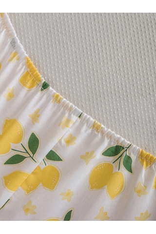 Karışık Limon Baskılı Tek Kişilik Lastikli Çarşaf