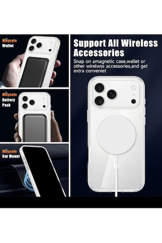 İphone 17 Pro Max Uyumlu Magsafe Kablosuz Şarj Özellikli Şeffaf Silikon Kılıf Şeffaf
