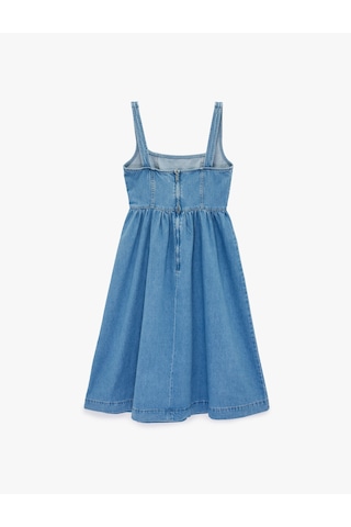 Koton Volanlı Kare Yaka Kolsuz Midi Denim Elbise Orta İndigo 6sal80001md İndigo