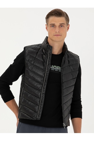 Cacharel Siyah Slim Fit İnce Kapitone Mont Yelek
