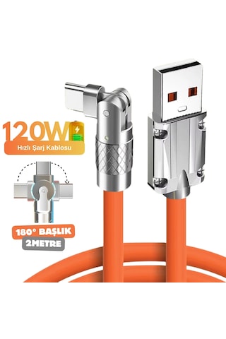 6016 Usb To Type C Hızlı Şarj Data Kablosu Çevirici Dönüştürücü Adaptör 180 Döner 120w 2m