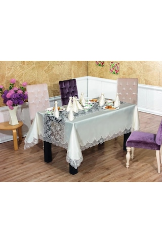Rosalinda Güpürlü Monoray Kumaş Krem Sofra Takımı 8 Kşl. 170x240cm - 684 Çok Renkli