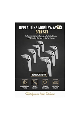 Repla Mobilya 19 Cm Krom 8 Adet Kanepe Tv Ünitesi Koltuk Ve Konsol Dolap Ayağı Krom