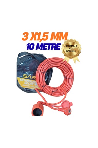 Klc Uzatma Kablosu 3x1.5 Mm 10 Metre Tekli Grup Fiş Priz Topraklı Kablolu Kapaklı Monofaze Ev Tipi T Turuncu 1 - 10 M