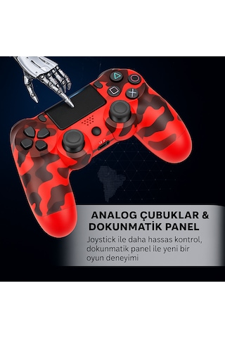 Ps4 Kolu Kablosuz, Şarj Edilebilir, Titreşimli Kırmızı Kamuflaj