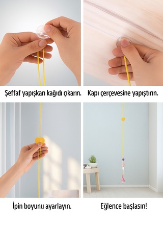Lataris Renkli Kedi Oyuncağı Çıngıraklı Yapışkanlı Askılı Elastik Kedi Oyun Oltası