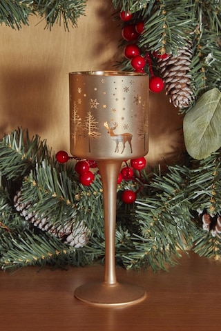 Karaca Home New Year Yılbaşı 24 Helena Gold Cam Mumluk 7x20 Cm 153.09.01.1734