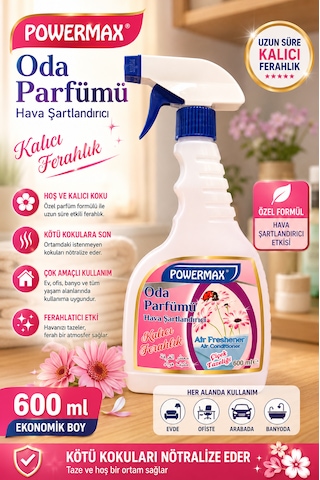 Powermax Çiçek Tazeliği Oda Parfümü 600 Ml X3 Set Ortam Kokusu Uzun Süre Kalıcı Ferahlık
