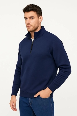Cvs Giyim Erkek Dik Yaka Sweatshirt Dik Yaka Yarım Fermuarlı 3 İplik Şardonlu Pamuk Kumaş - Lacivert Lacivert