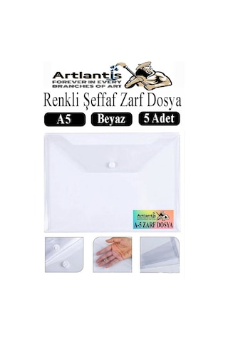 Beyaz A5 Çıtçıtlı Dosya Şeffaf Renkli Zarf Dosya 5 Adet 17x22 Cm Çıt Çıtlı Dosya Su Geçirmez 50 Yaprak Kapasiteli