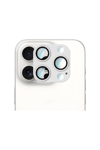 Apple Uyumlu   iPhone 16 Pro Max Caseworld Karbon Fiber Serisi Anti Reflective Full Kamera Lens Koruyucu Gümüş