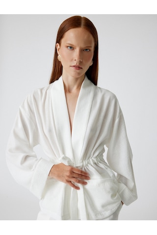 Koton Oversize Kimono Kuşaklı Geniş Uzun Kollu Cepli Beyaz 4sak50144pw Beyaz