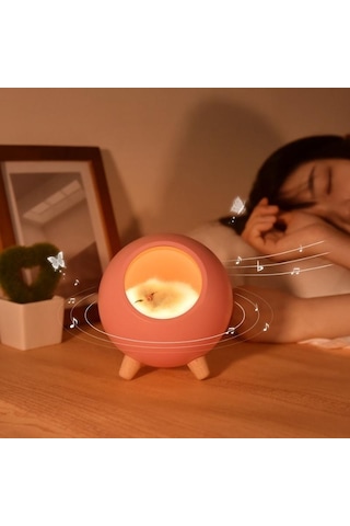 Yeiuyi7 Kedi Ev Şekli Çok Fonksiyonlu Bluetooth Hoparlör Gece Lambası Pembe