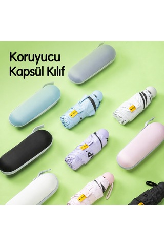 Spanspace Kompakt Kapsül Şemsiye 6 Telli Saklama Kutulu, Siyah