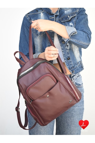 Jara Bag Freya Kadın Sırt Çantası Şık, Yumuşak Dokulu Ve 5 Bölmeli Bordo