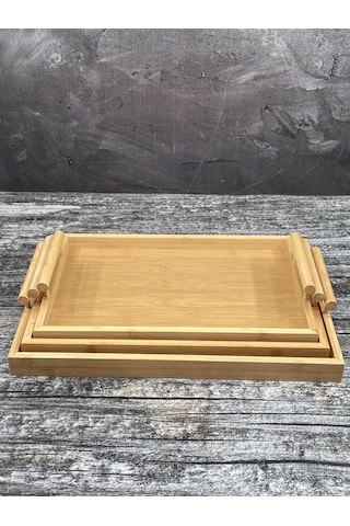 Büyük Boy Bambu Dikdörtgen Tepsi Sunum Servis Tepsisi 41 29cm