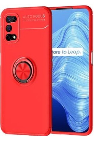 Realme 7 Pro Kılıf Yüzüğü Stant Ve Araç Tutucu Olabilen Şık Esnek Premium Silikon Kapak Ryc/ravel Kirmizi