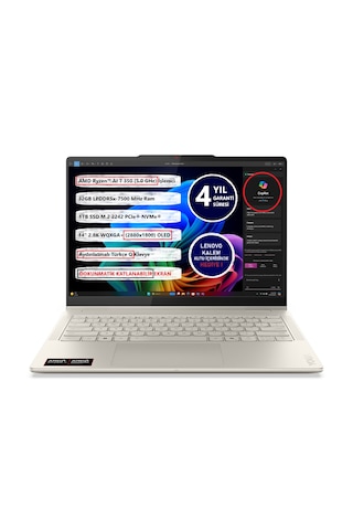 Lenovo Yoga 7 2-in-1 14AKP10 83JR004PTR Ryzen AI 7 350 32 GB 1 TB SSD 14"Dos Dizüstü Bilgisayar