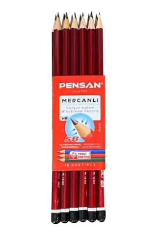 Hb Köşeli Mercanlı Kurşun Kalem 1 Adet Kırmızı