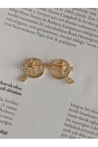 Lente Aksesuar Gold Renk Sedef Ve Siyah Güneş Gözlüğü Broş-yuvarlak Gözlük Figürlü Yaka İğnesi Beyaz