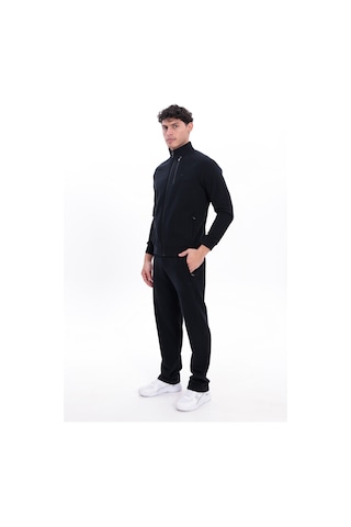 Rowinger 3 İplik Kalın Dokulu Pilot Yaka Velör Şeritli Tam Fermuarlı Erkek Sweatshirt Black