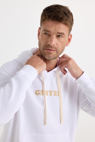 Tudors Erkek Oversize Geniş Kesim Pamuklu Baskılı Beyaz Kapüşonlu Sweatshirt-37294 Beyaz
