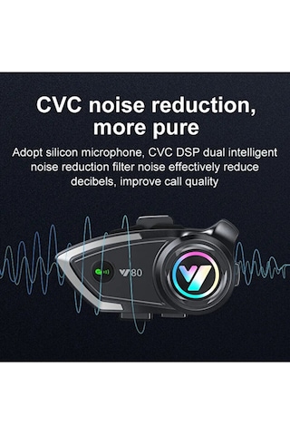 V80 Bluetooth Motosiklet Kask Kulaklık Kablosuz Intercom, Gürültü Engelleme, Uzun Pil Ömrü
