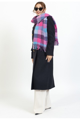 Ladycolor Ekoseli Yünlü Omuz Şalı - 70x190 Cm - Dayanıklı Akrilik Mor