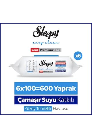 Sleepy Easy Clean Premium Çamaşır Suyu Katkılı Yüzey Temizlik Havlusu Mendili 6x100 (600 Yaprak)