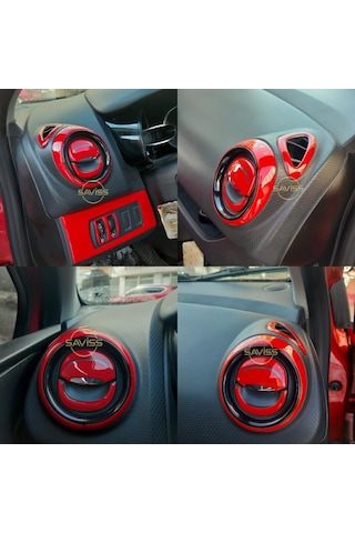 Renault Clio4 Double Teyp uyumlu Full Set Kırmız Torpido Konsol Maun Kaplama (Kırmızı)