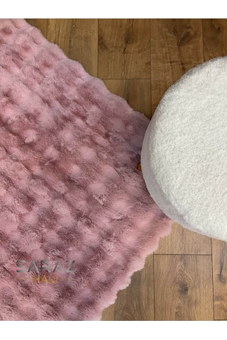 Saraz Halı Bubble Tavşan Post Yumuşacık Tavşan Tüyü Kaymaz Yıkanabilir Pembe Pembe