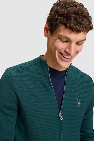 U.S. Polo Assn. Erkek Yeşil Fermuarlı Slim Fit Basic Triko Hırka 50328871-vr060 Eden Green