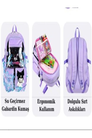 Trg Polo Lila Renk Kuromi Kawaii Kore Tarzı Aksesuarlı Çok Bölmeli Çocuk Okul Çantası