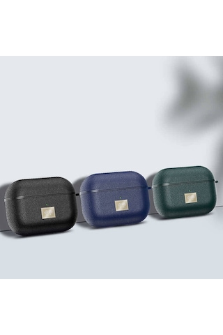 Airpods Pro 2 Uyumlu Deri Görünümlü Askı Aparatlı Wlons Kılıf Koyu Yeşil