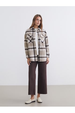Lcw Comfort Kahverengi Ekose Oversize Kadın Gömlek